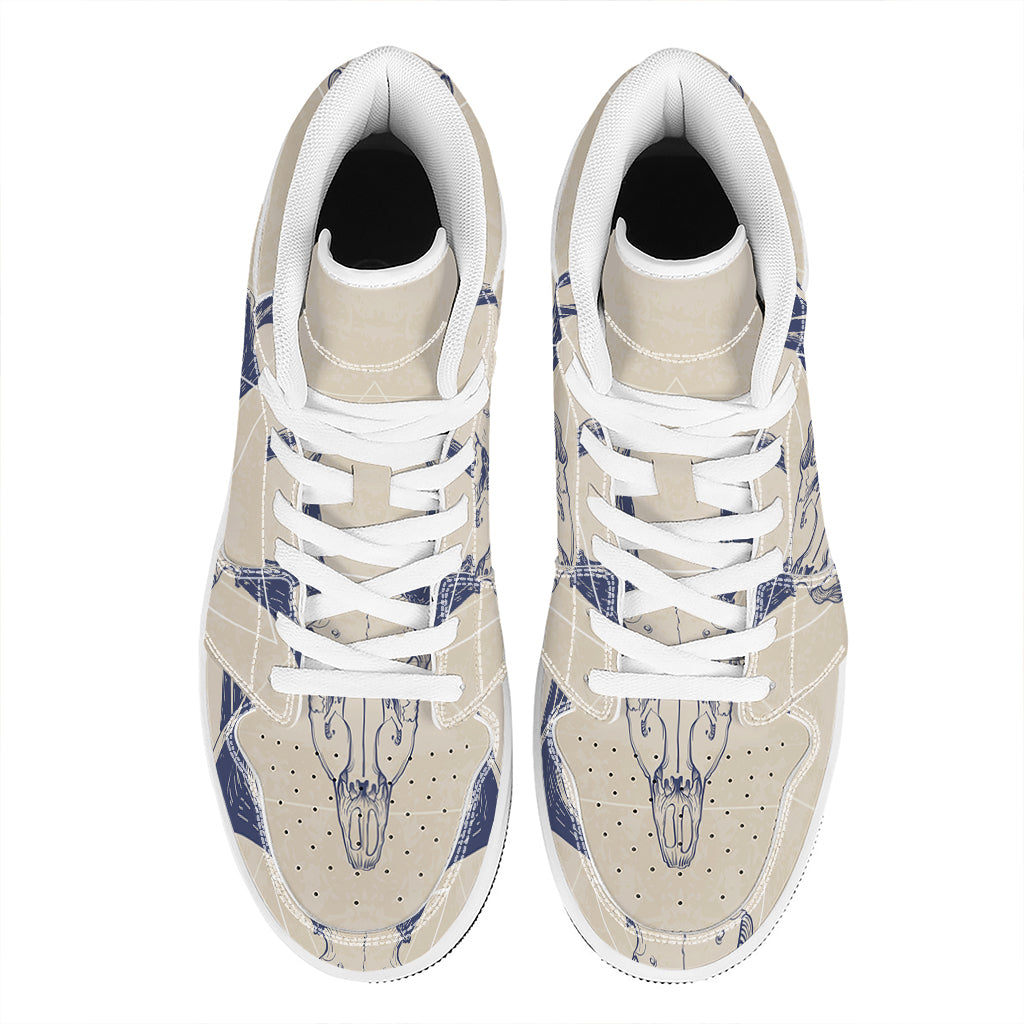 Vintage Deer Skull Print High Top Leather Sneakers