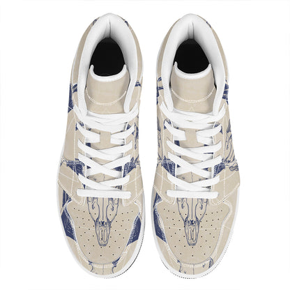 Vintage Deer Skull Print High Top Leather Sneakers