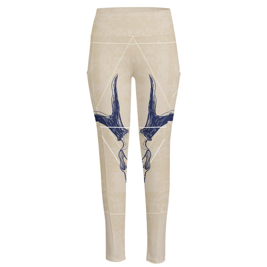 Vintage Deer Skull Print High-Waisted Pocket Leggings