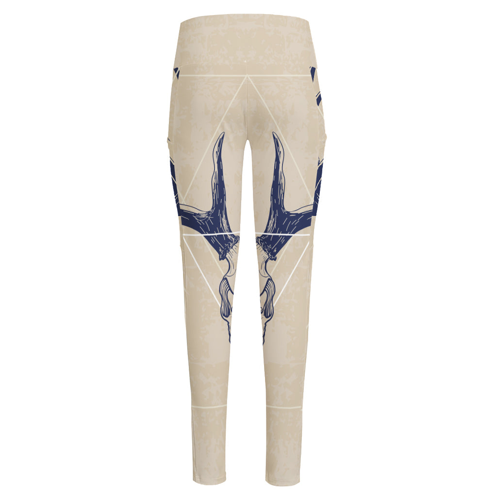 Vintage Deer Skull Print High-Waisted Pocket Leggings