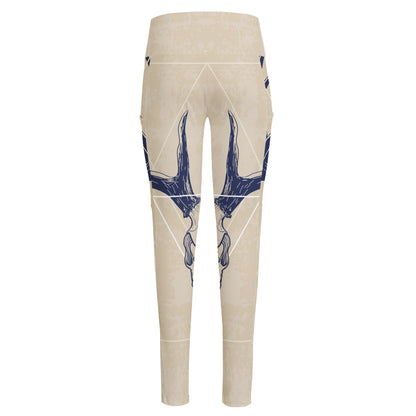 Vintage Deer Skull Print High-Waisted Pocket Leggings