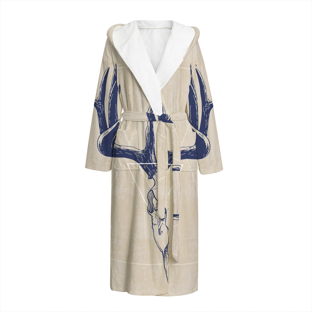 Vintage Deer Skull Print Hooded Bathrobe