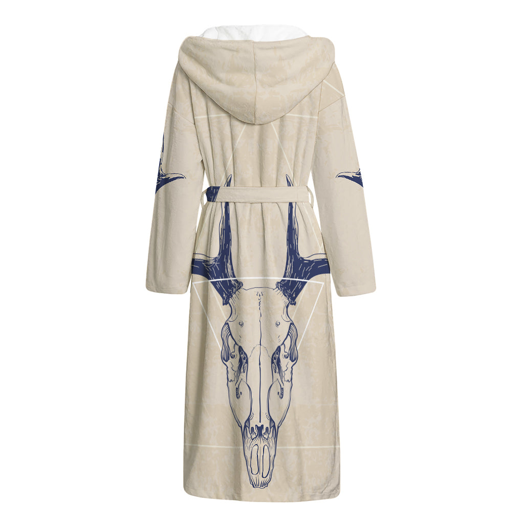 Vintage Deer Skull Print Hooded Bathrobe