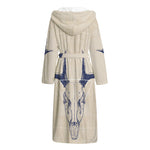 Vintage Deer Skull Print Hooded Bathrobe