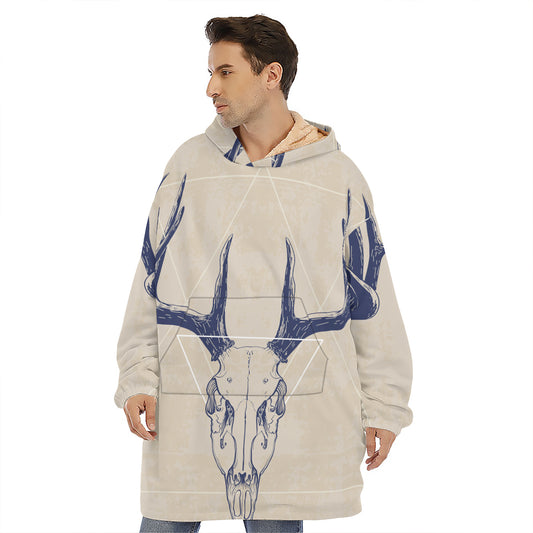 Vintage Deer Skull Print Hoodie Blanket