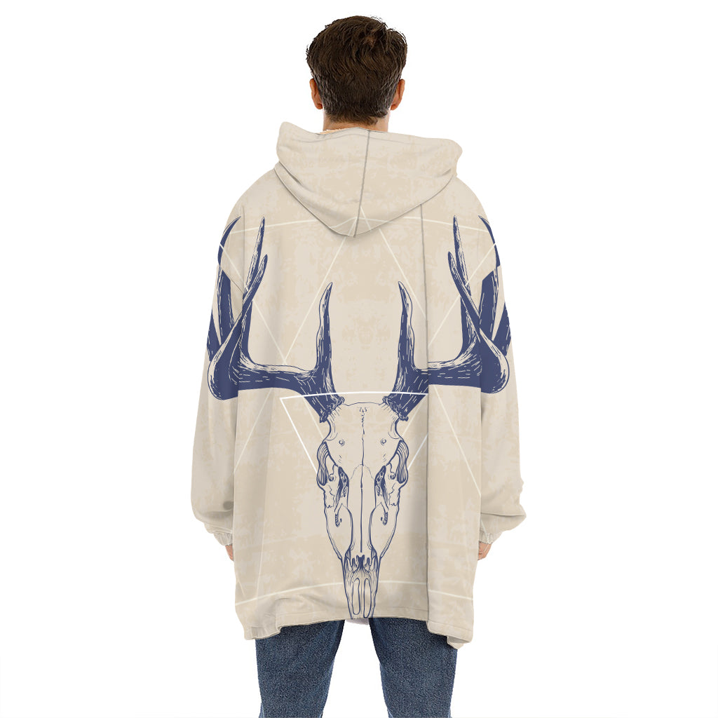 Vintage Deer Skull Print Hoodie Blanket