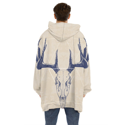 Vintage Deer Skull Print Hoodie Blanket