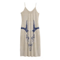 Vintage Deer Skull Print Jersey Midi Cami Dress