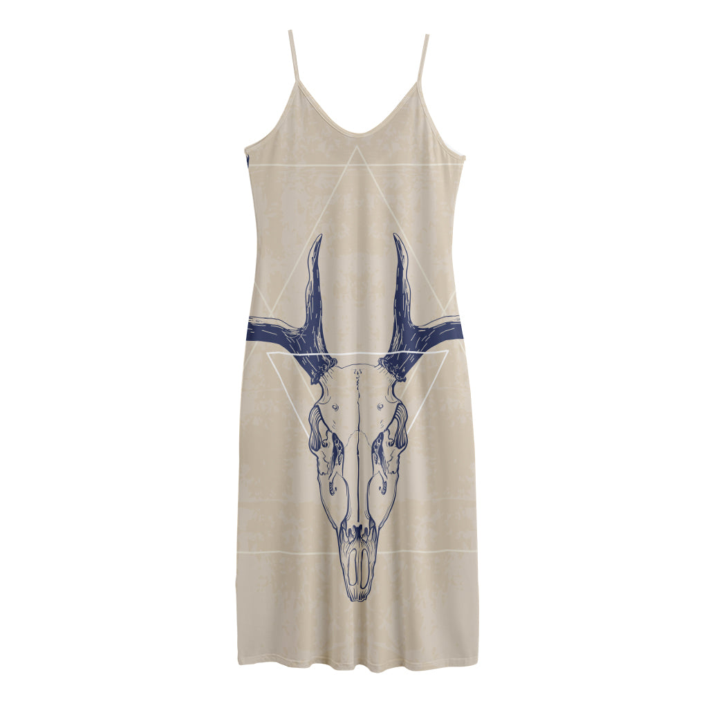 Vintage Deer Skull Print Jersey Midi Cami Dress