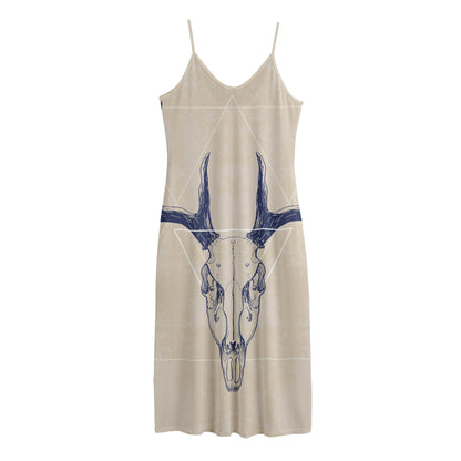 Vintage Deer Skull Print Jersey Midi Cami Dress