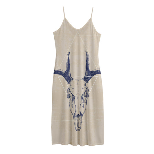 Vintage Deer Skull Print Jersey Midi Cami Dress