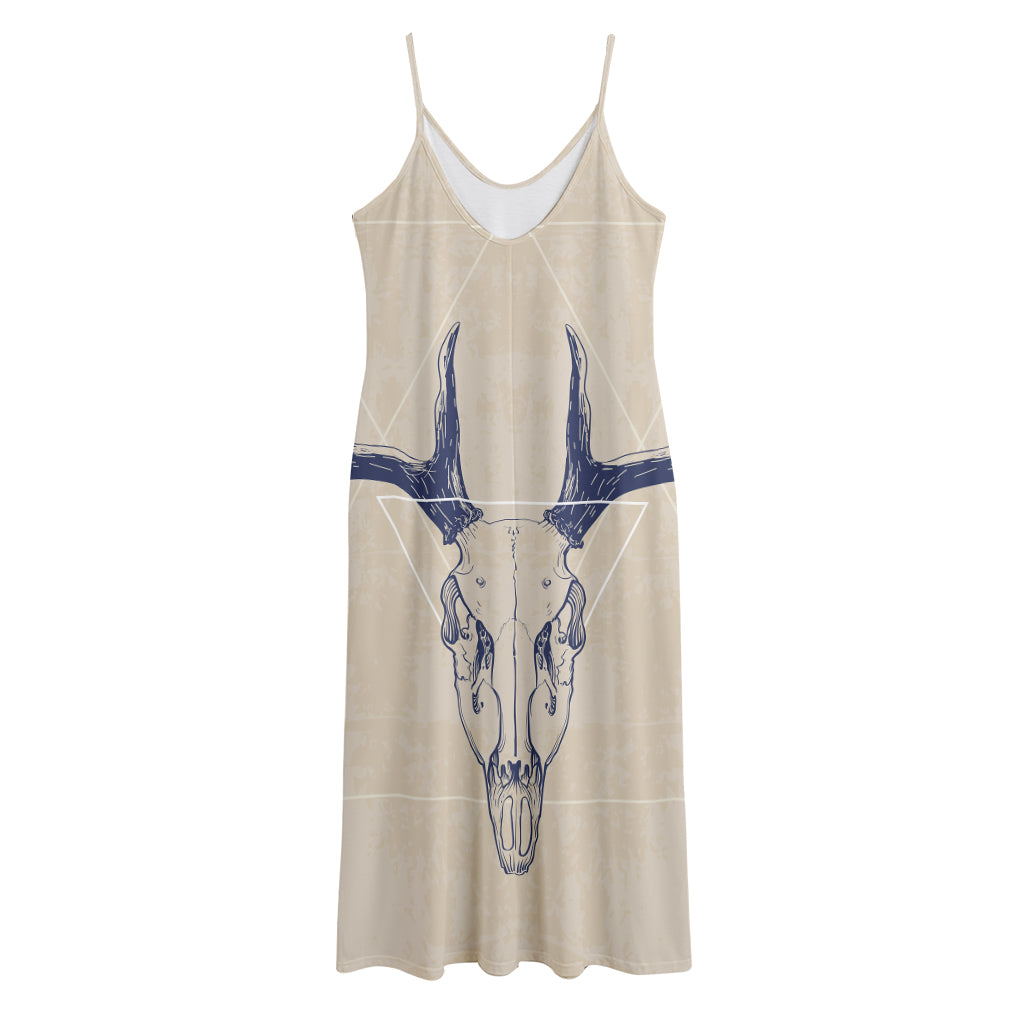 Vintage Deer Skull Print Jersey Midi Cami Dress