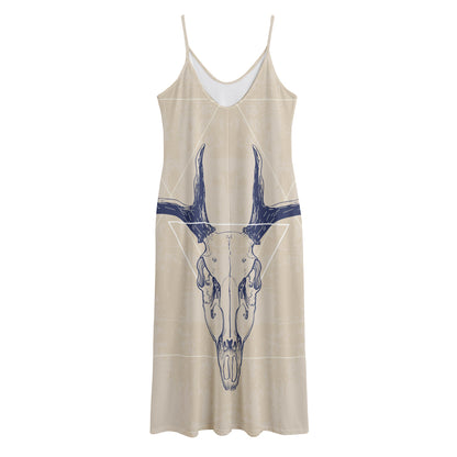 Vintage Deer Skull Print Jersey Midi Cami Dress