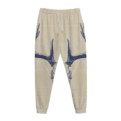 Vintage Deer Skull Print Jogger Pants