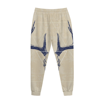 Vintage Deer Skull Print Jogger Pants