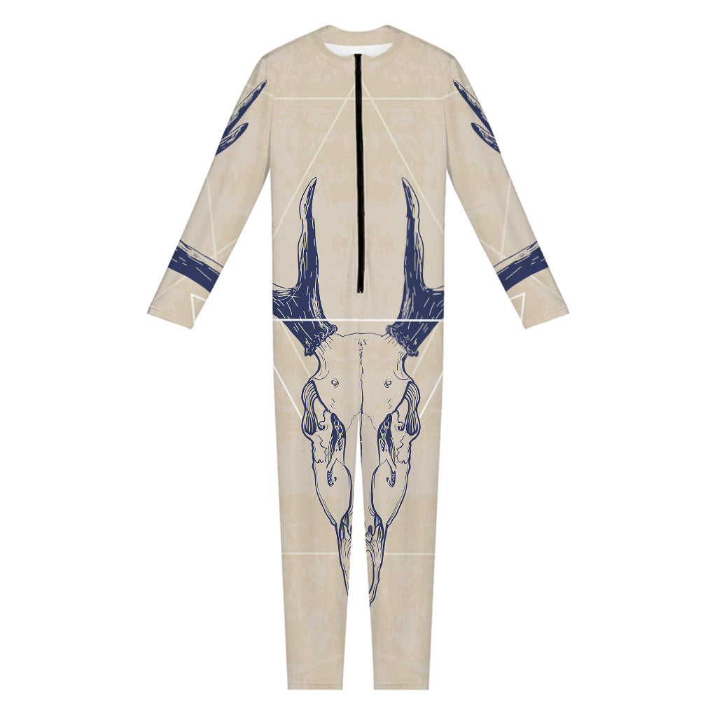 Vintage Deer Skull Print Jumpsuit