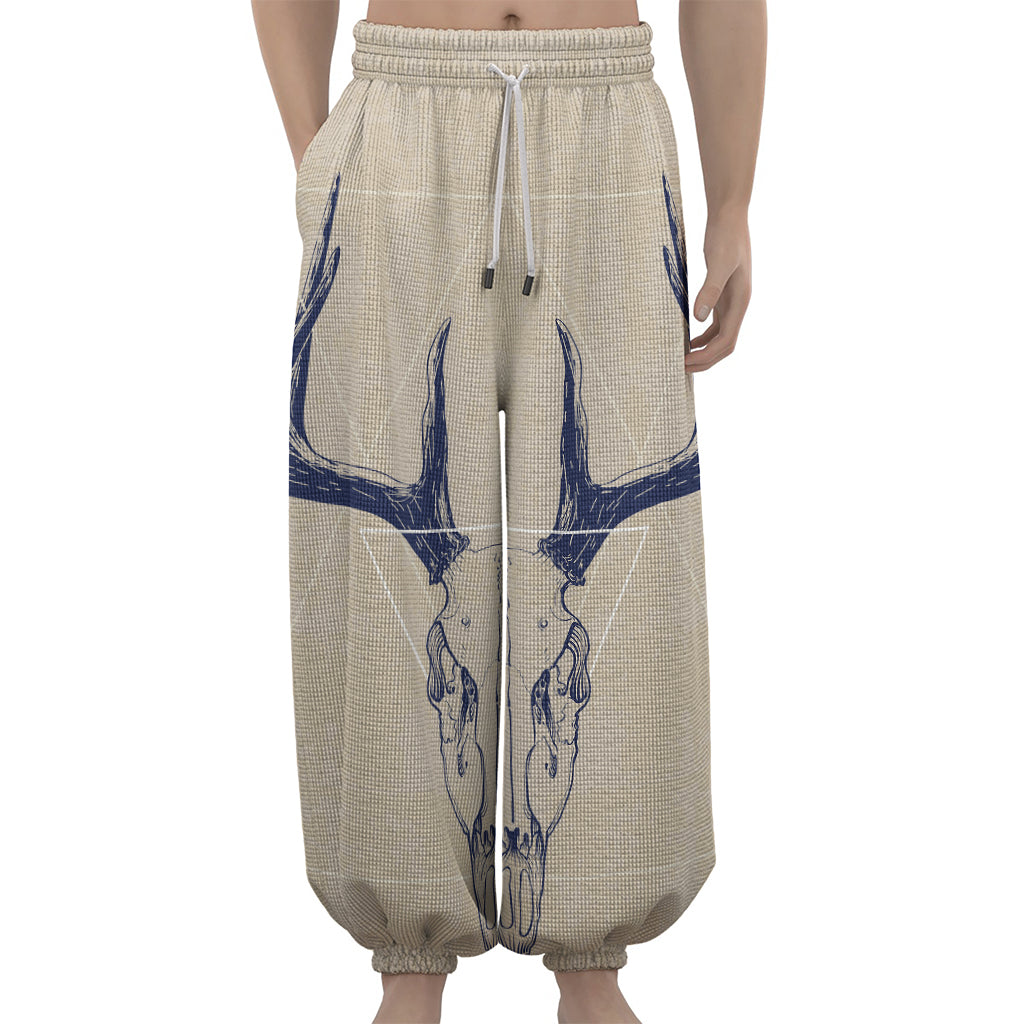 Vintage Deer Skull Print Lantern Pants
