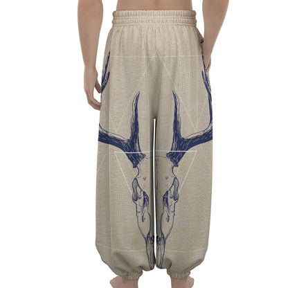 Vintage Deer Skull Print Lantern Pants
