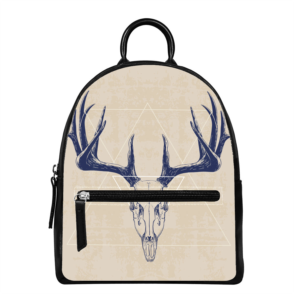 Vintage Deer Skull Print Leather Backpack