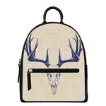 Vintage Deer Skull Print Leather Backpack