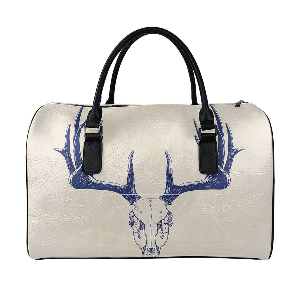 Vintage Deer Skull Print Leather Duffle Bag