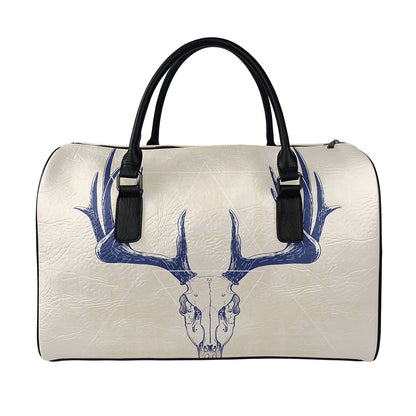 Vintage Deer Skull Print Leather Duffle Bag
