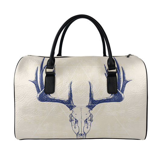 Vintage Deer Skull Print Leather Duffle Bag