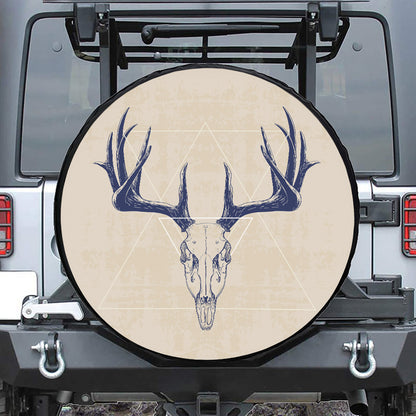 Vintage Deer Skull Print Leather Spare Tire Cover