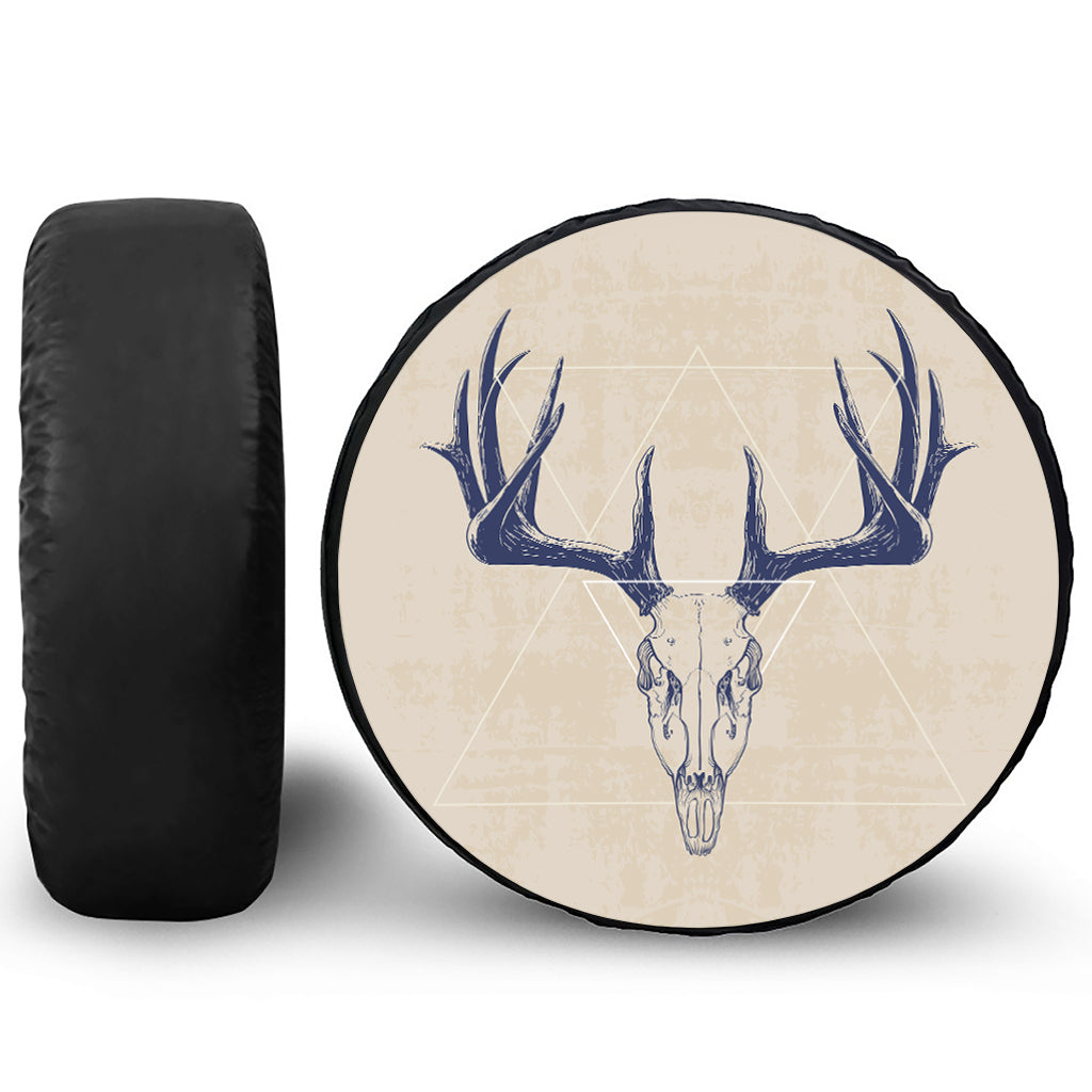 Vintage Deer Skull Print Leather Spare Tire Cover