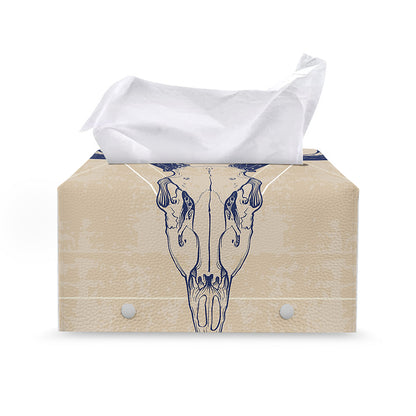 Vintage Deer Skull Print Leather Tissue Box Cover