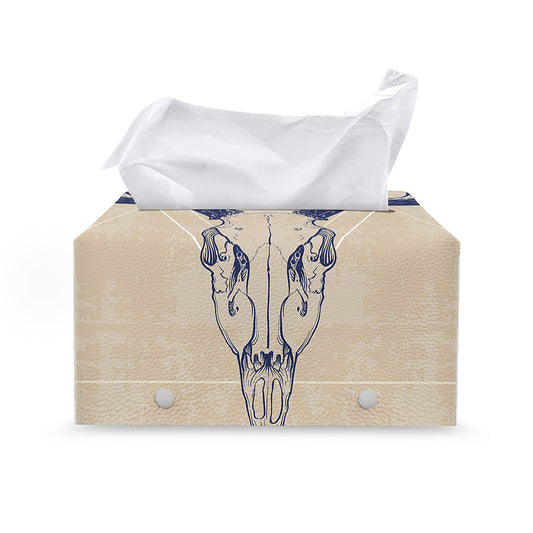 Vintage Deer Skull Print Leather Tissue Box Cover