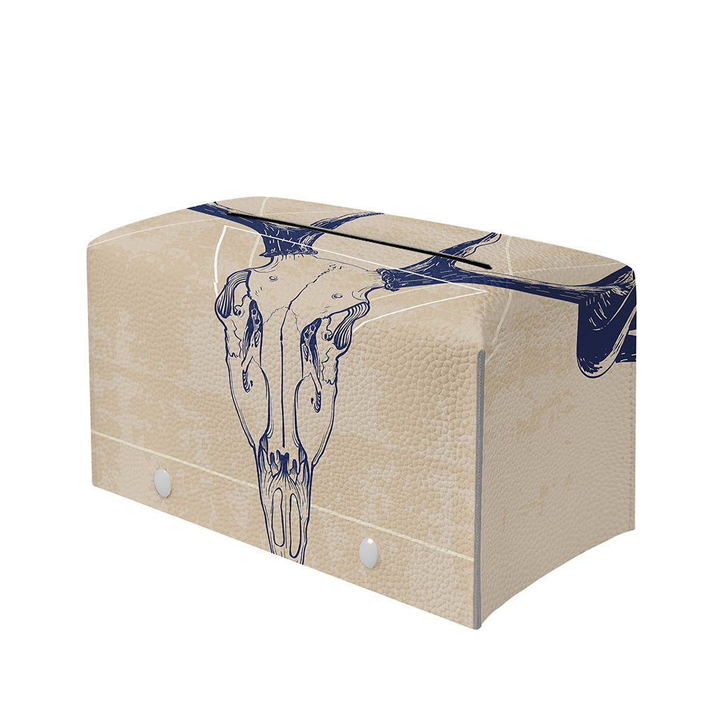 Vintage Deer Skull Print Leather Tissue Box Cover