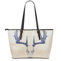 Vintage Deer Skull Print Leather Tote Bag With Zipper