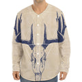 Vintage Deer Skull Print Long Sleeve Baseball Jersey