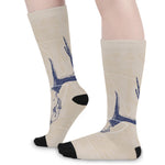 Vintage Deer Skull Print Long Socks