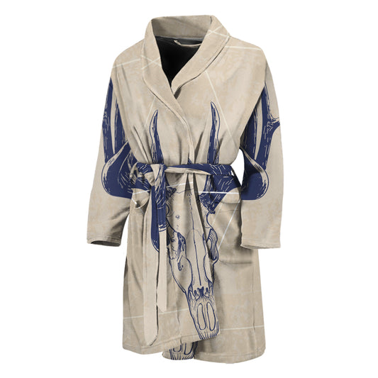 Vintage Deer Skull Print Men's Bathrobe