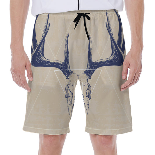 Vintage Deer Skull Print Men's Beach Shorts