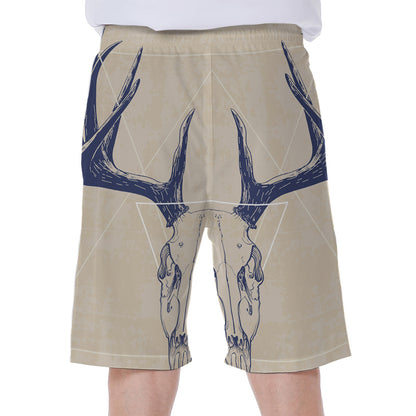 Vintage Deer Skull Print Men's Beach Shorts