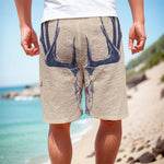 Vintage Deer Skull Print Men's Cargo Shorts
