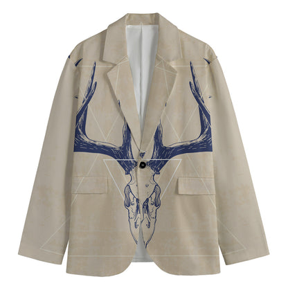 Vintage Deer Skull Print Men's Cotton Blazer