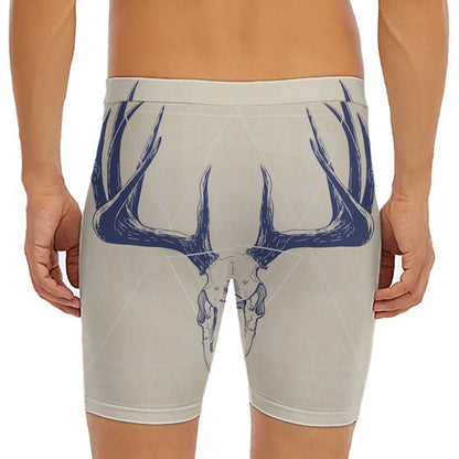 Vintage Deer Skull Print Men's Long Boxer Briefs