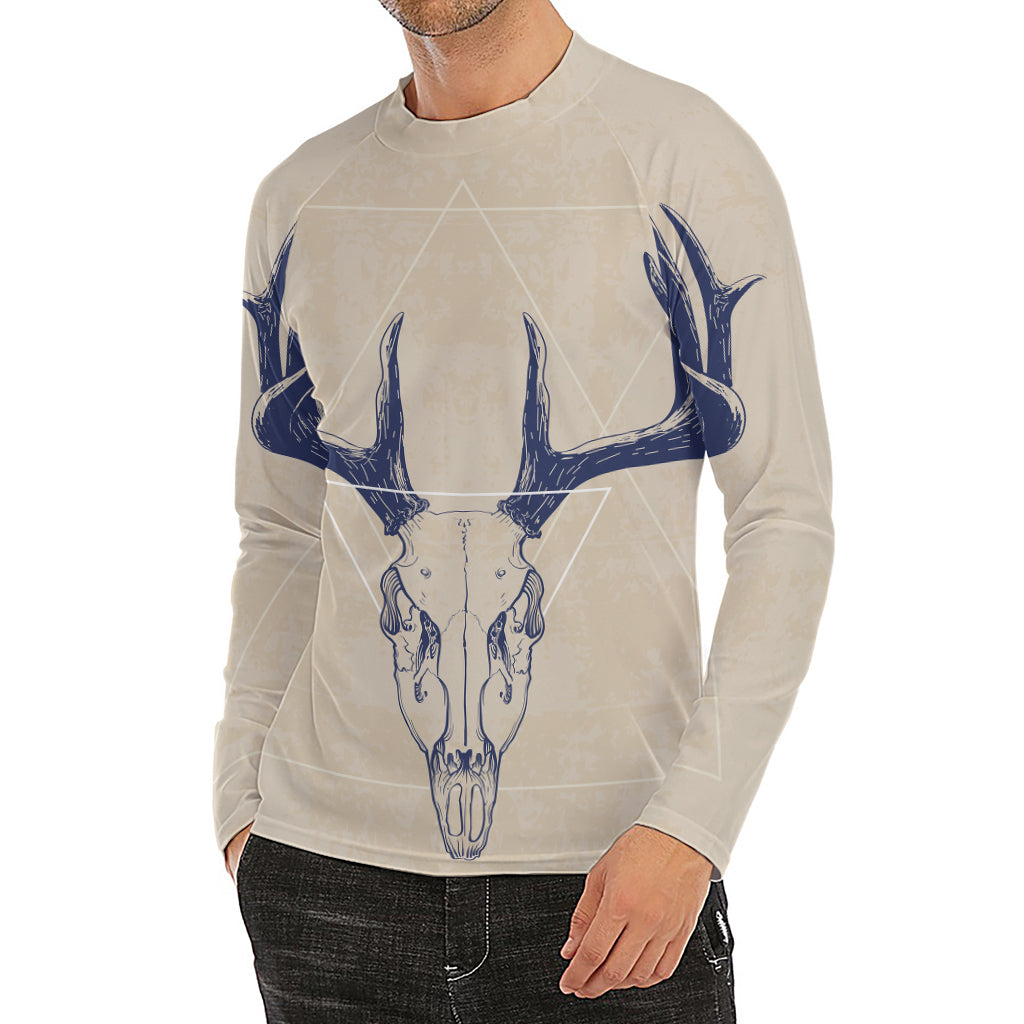 Vintage Deer Skull Print Men's Long Sleeve Rash Guard