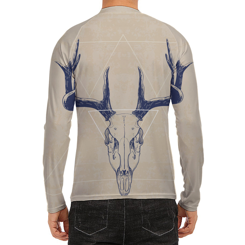 Vintage Deer Skull Print Men's Long Sleeve Rash Guard