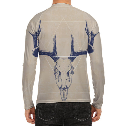 Vintage Deer Skull Print Men's Long Sleeve Rash Guard