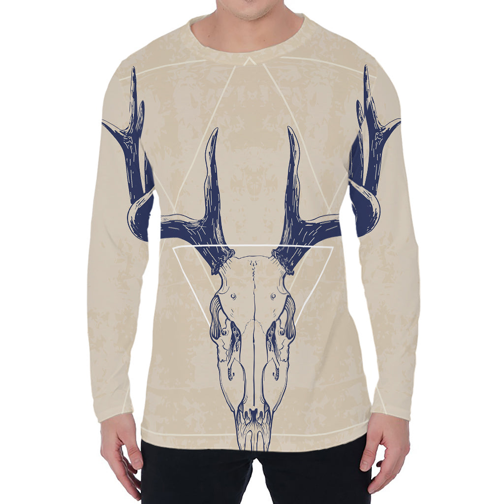Vintage Deer Skull Print Men's Long Sleeve T-Shirt