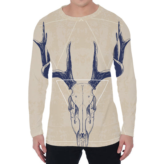 Vintage Deer Skull Print Men's Long Sleeve T-Shirt