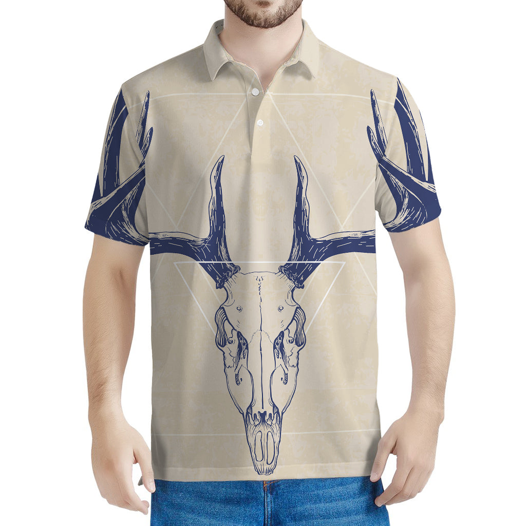 Vintage Deer Skull Print Men's Polo Shirt