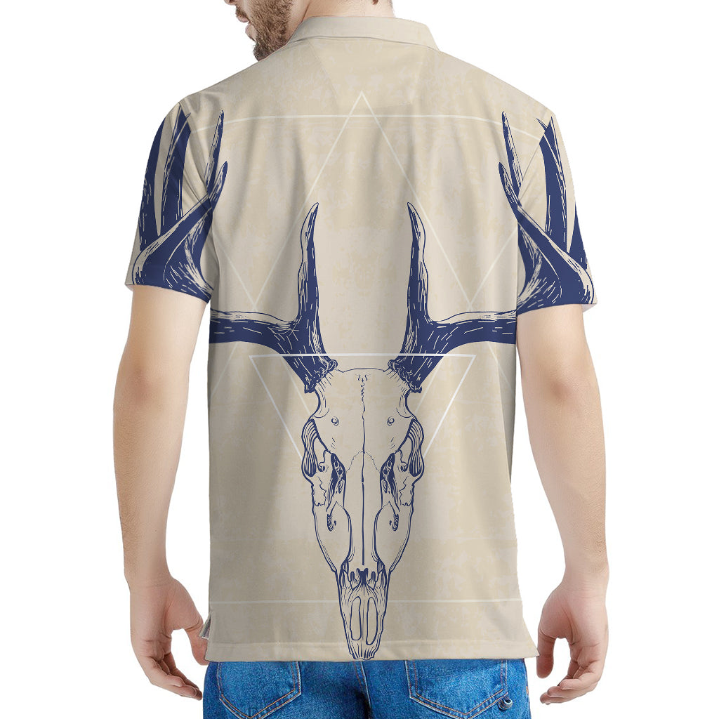 Vintage Deer Skull Print Men's Polo Shirt