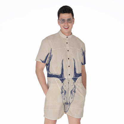 Vintage Deer Skull Print Men's Rompers