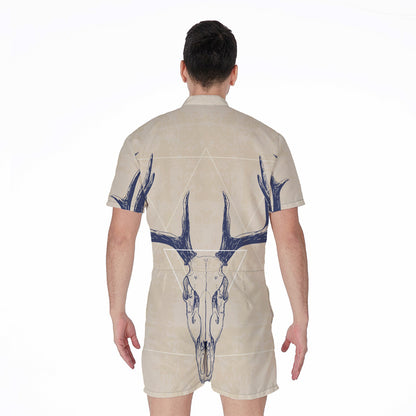 Vintage Deer Skull Print Men's Rompers